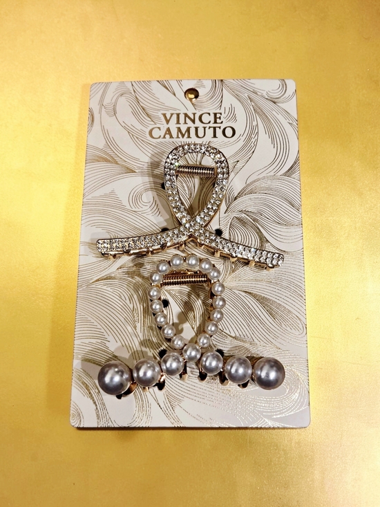 Vince Camuto Accessories - NEW Vince Camuto Set of 2 Gold Metal Hair Claw Clips Crystal Stone & Pearls NWT